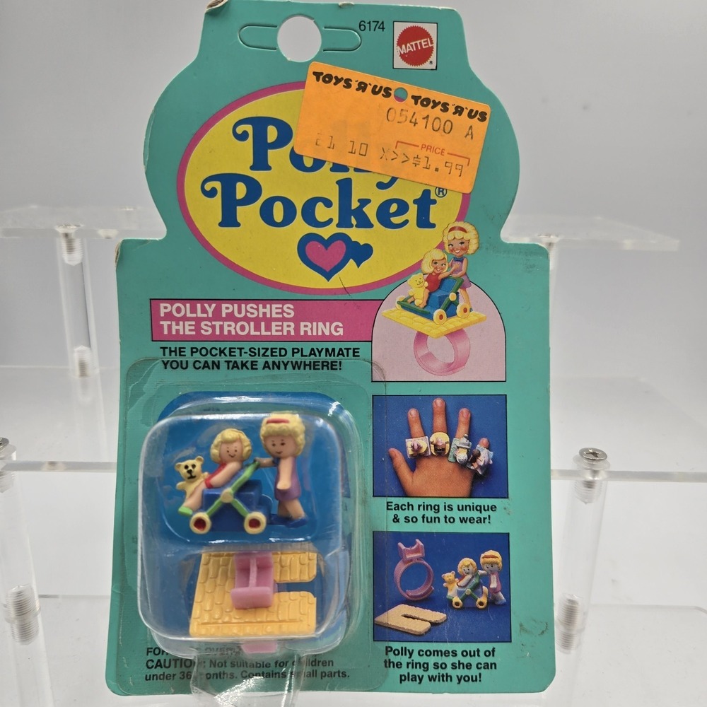 Vtg 90s Polly Pocket Polly Pushes The Stroller Ring New Sealed Very Rare 6174